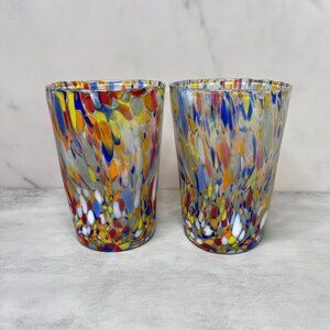 2 Vetro Eseguito MURANO Confetti Swirl Tumbler Drinking Glasses